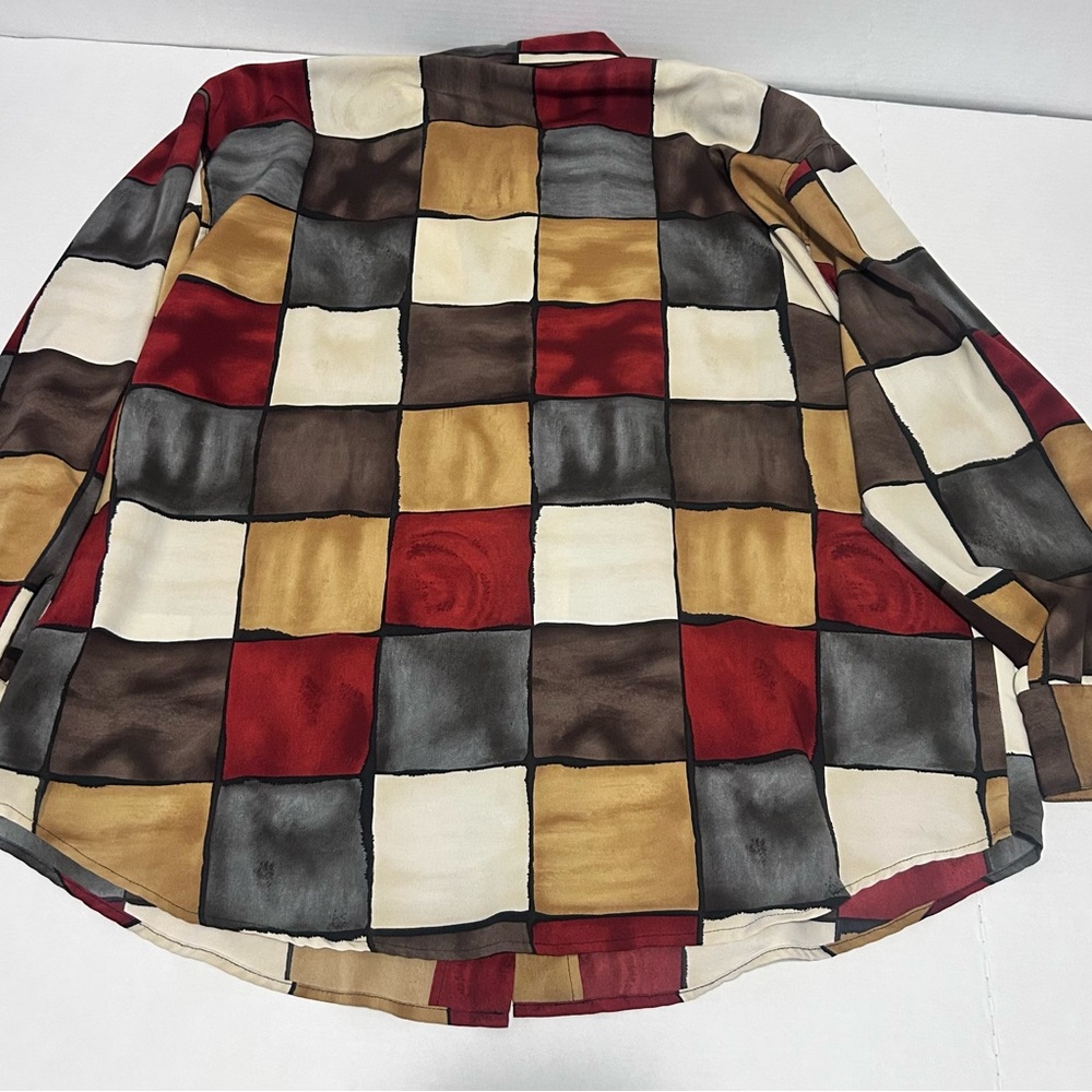 Vintage Patchwork Checkered Pattern Women's Blouse - image 6